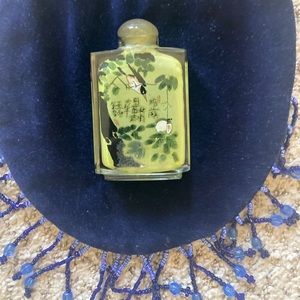 Vintage perfume bottles; silver inlay and Chinese painted inside; hanging light